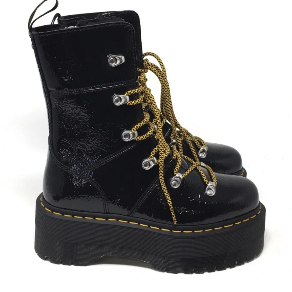 Dr. Martens Ghilana Max Lace-Up Black Pattern Leather Platform Boot sz.6